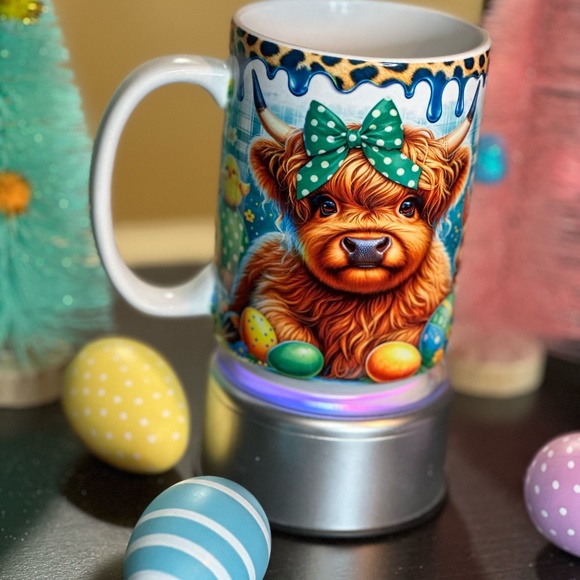 Hand Crafted Easter Highland Cow-Green Sublimated 15oz Mug - Picture 3 of 6